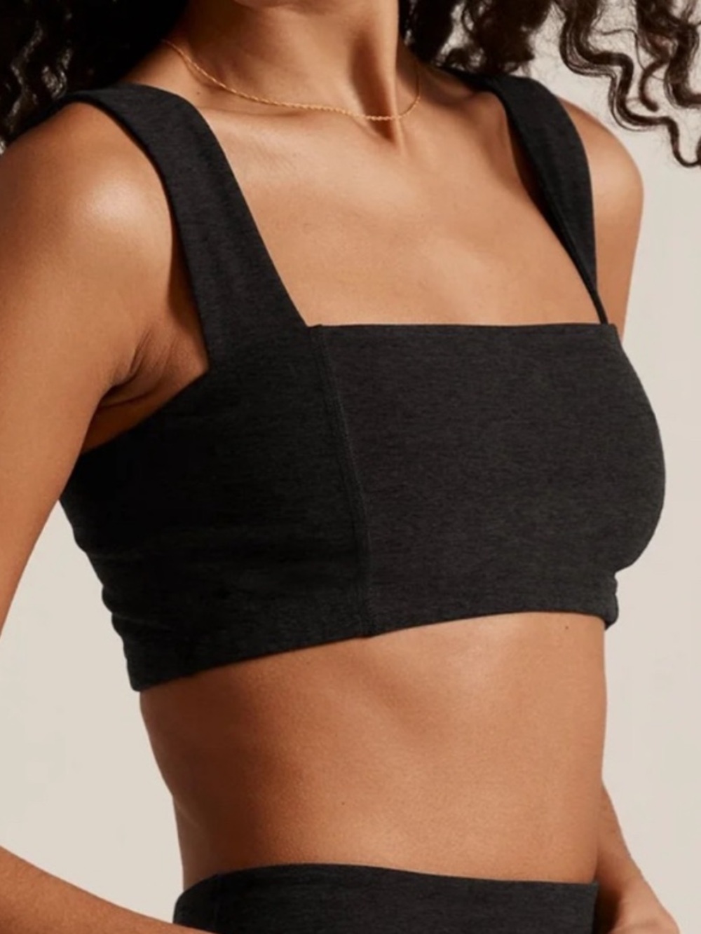 Beyond Yoga square neck bra large space dye gray